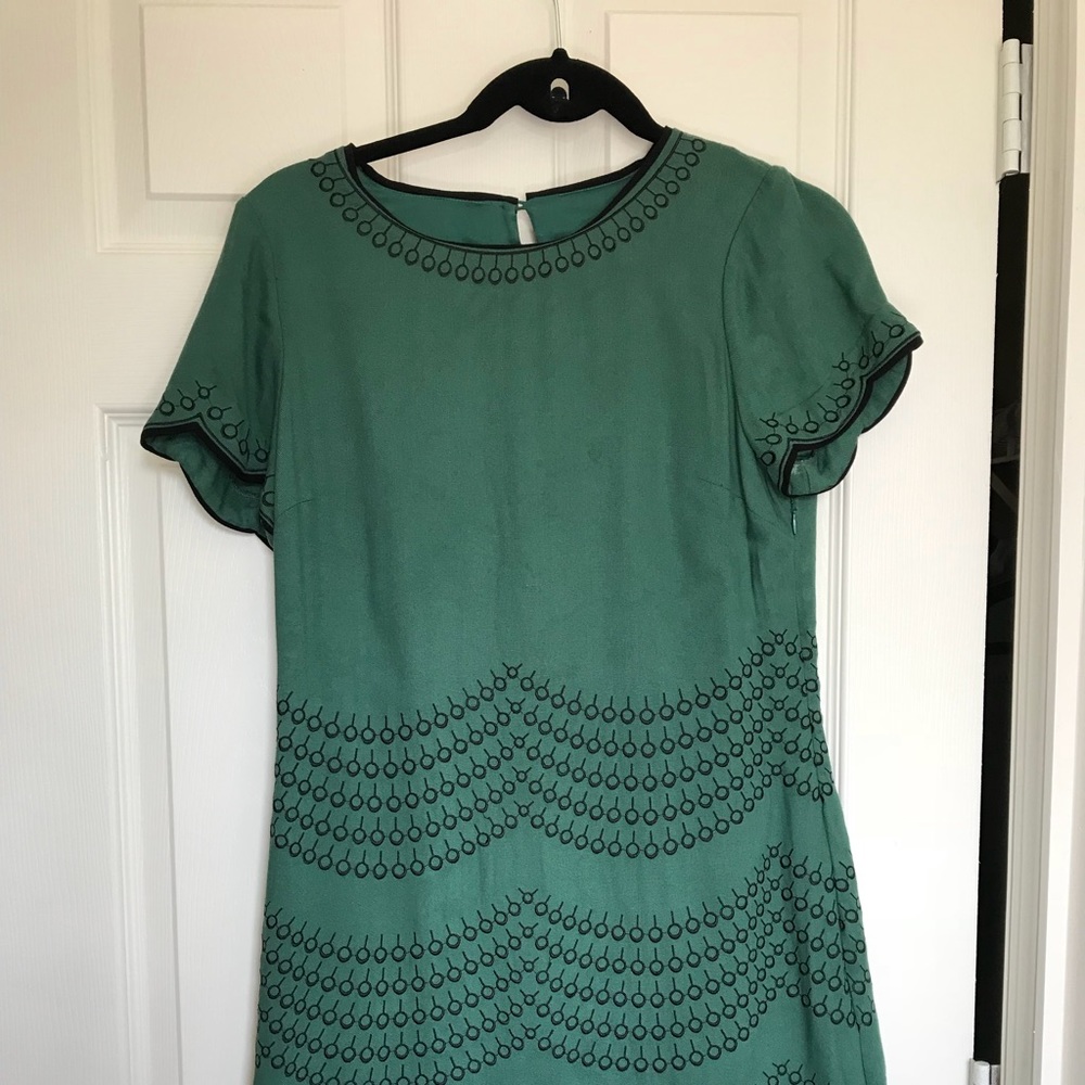 Boden embroidered emerald dress